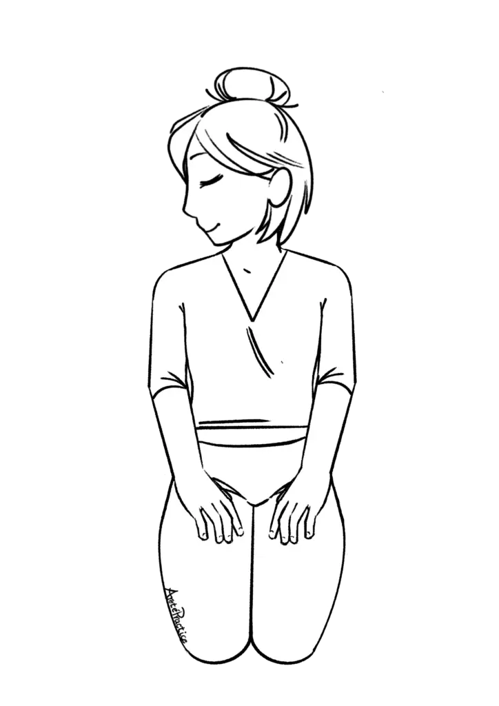 Ilustración de Helen en pose de roca haciendo giros de cabeza. 