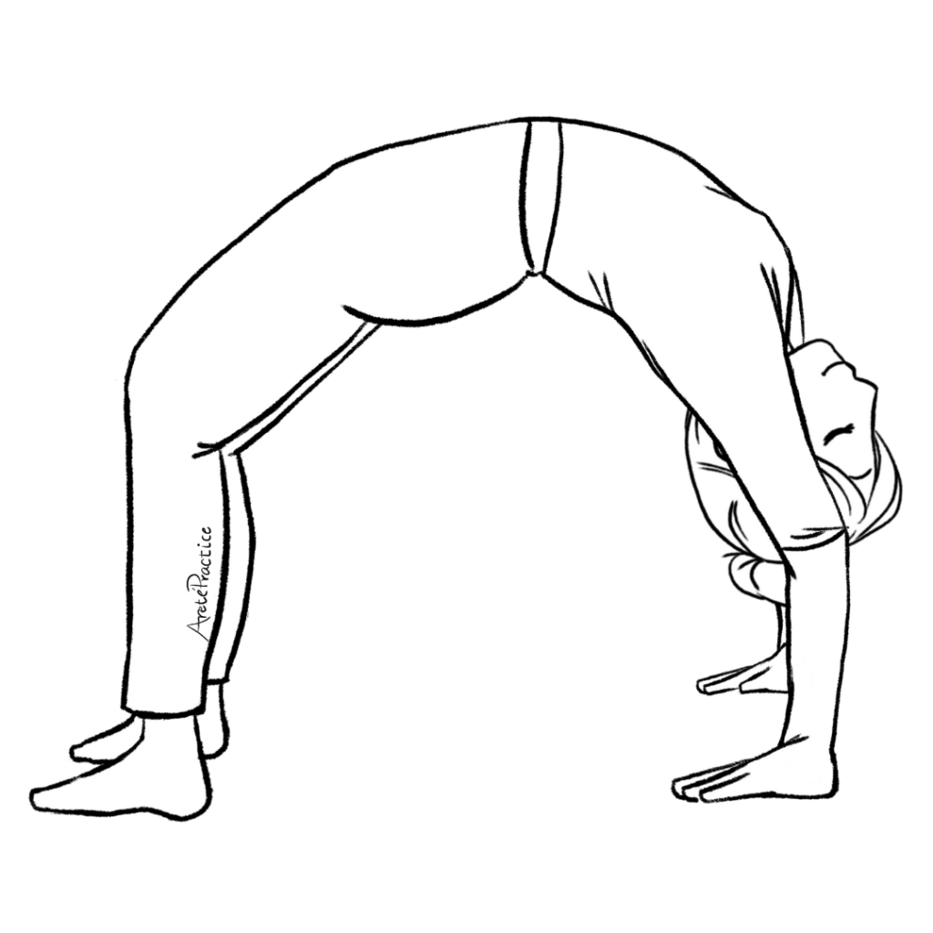 Ilustración de Helen haciendo la Postura de Rueda