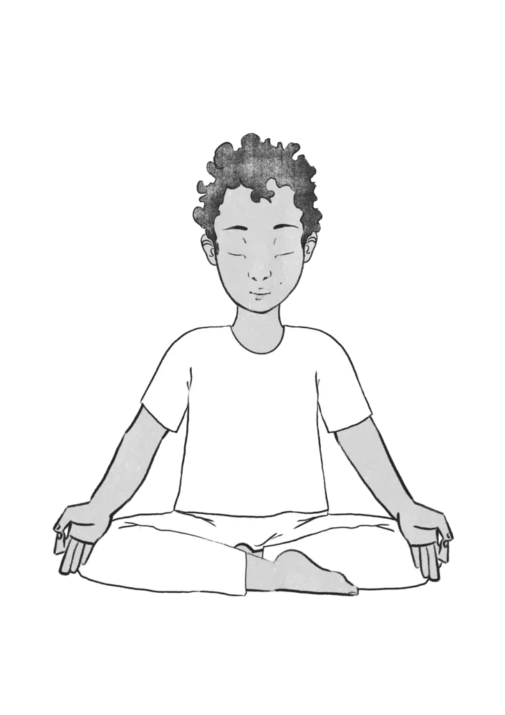 Illustration of Jerry sitting in easy posture with gyan mudra