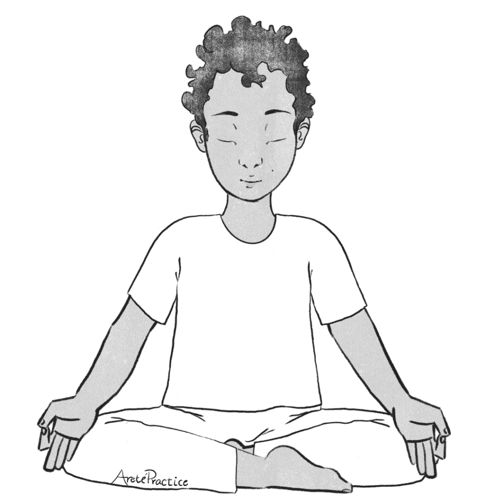 Ilustração de Jerry sentado em pose fácil com gyan mudra.  