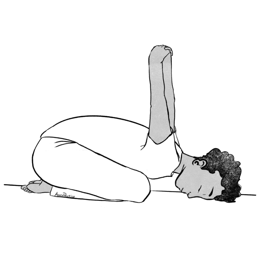 Illustration of Jerry doing Yoga Mudra in Balasana.