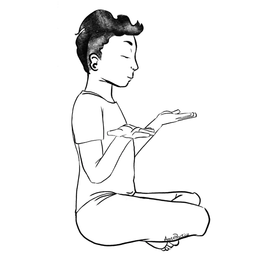 Illustration of George meditating with the Siri Giatri Mantra