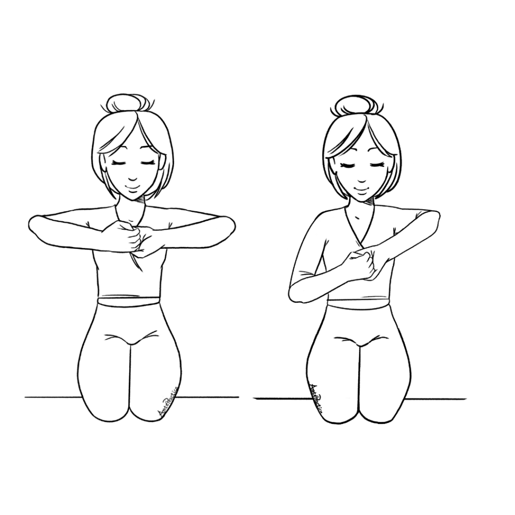 Ilustración de Helen en pose de roca con agarre de oso. 