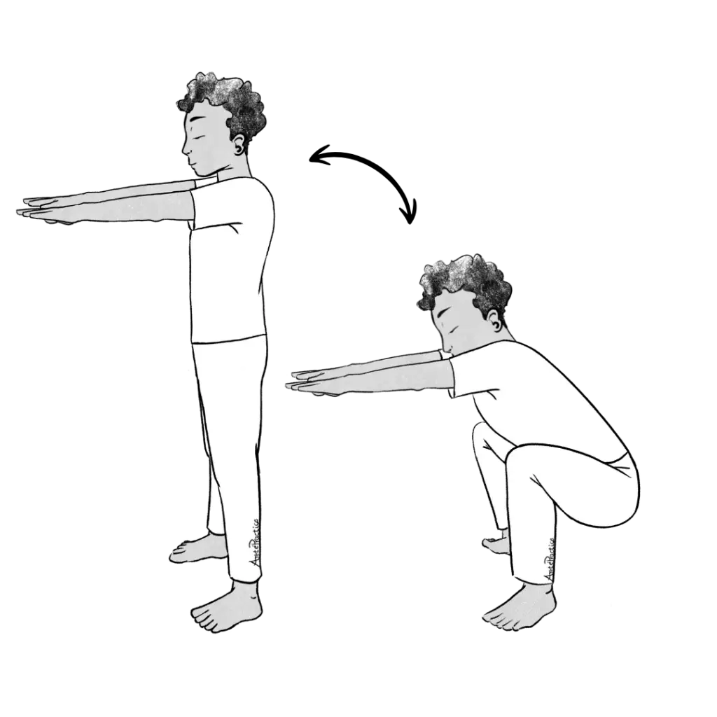 Illustration of Jerry doing crow squats.