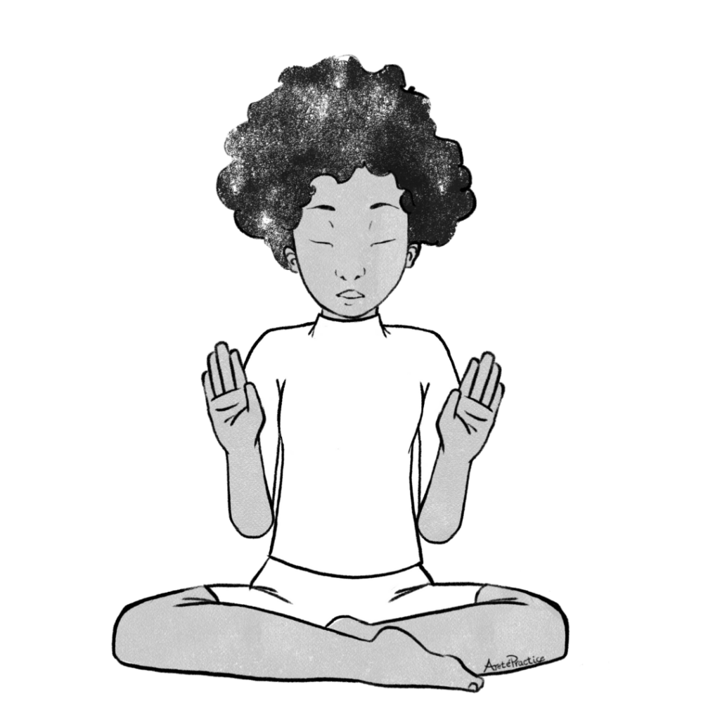 Ilustração de Elaine em pose fácil com ambas as mãos voltadas para a frente