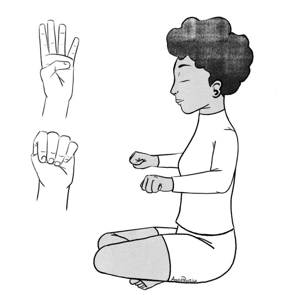 Ilustración de Elaine en pose fácil con las manos en puños.