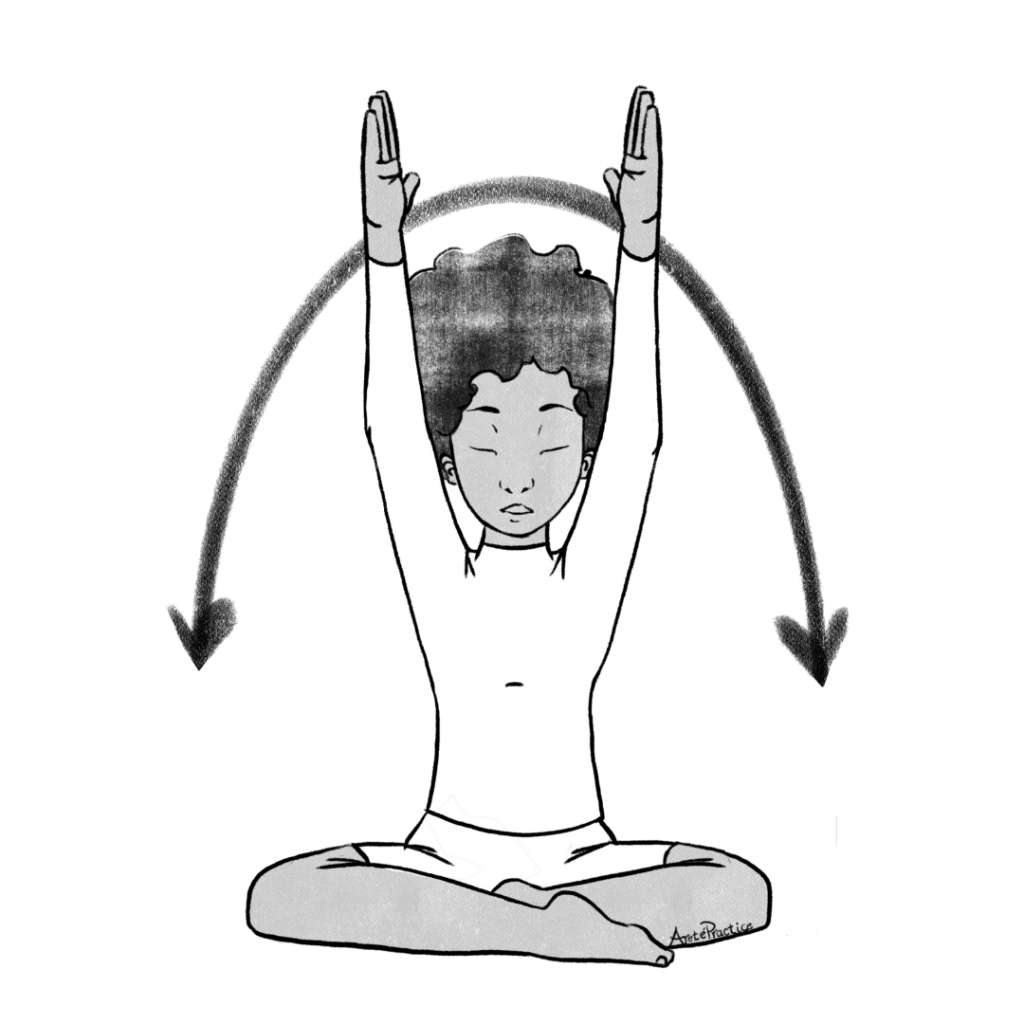 Ilustración de Elaine en pose fácil con las manos sobre la cabeza.