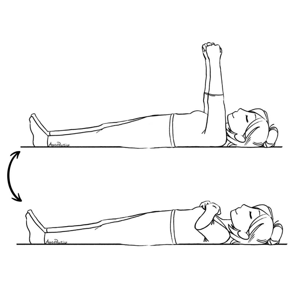 Ilustración de Helen haciendo tirones de puño mientras está acostada. 