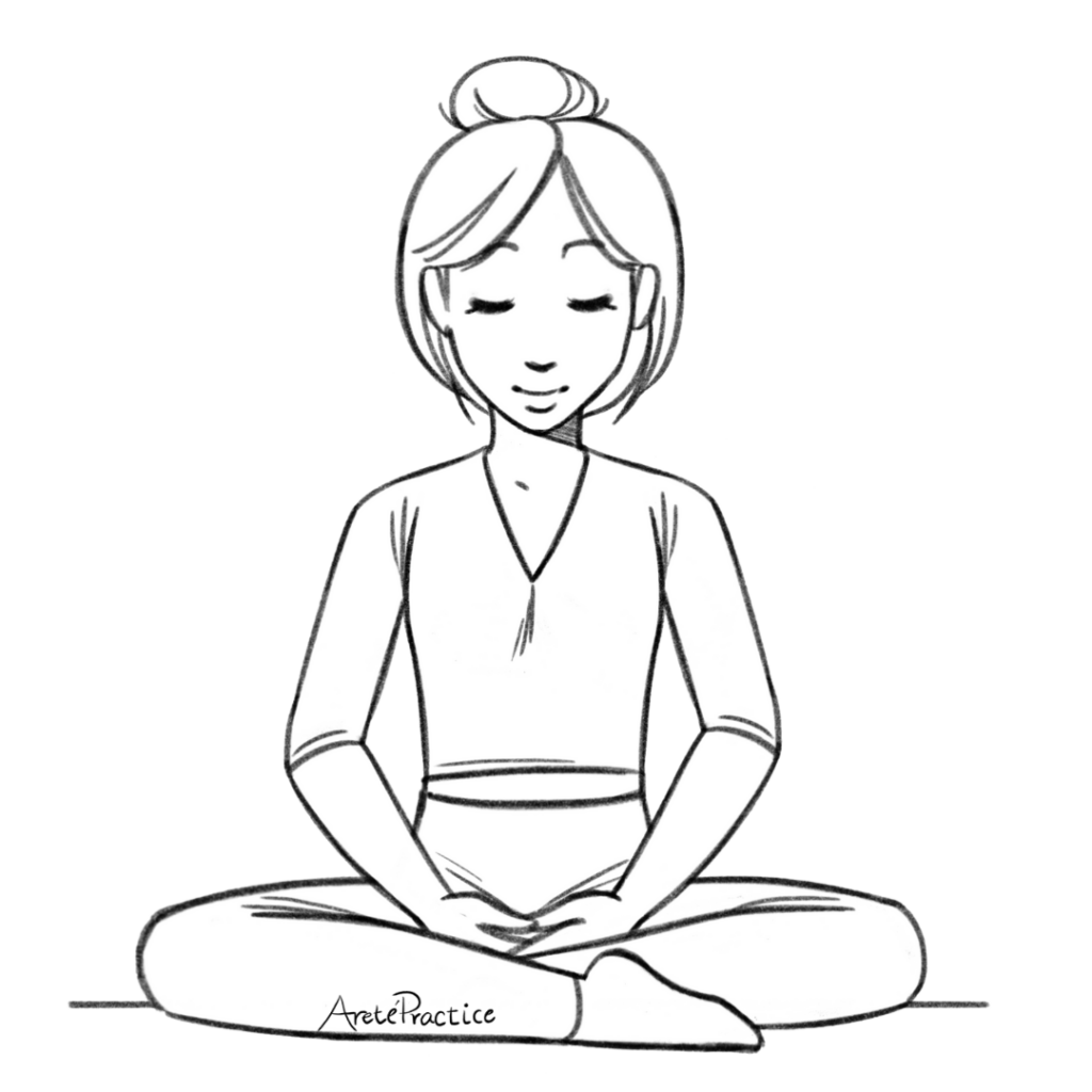Ilustración de Helen sentada con el mudra de Buda