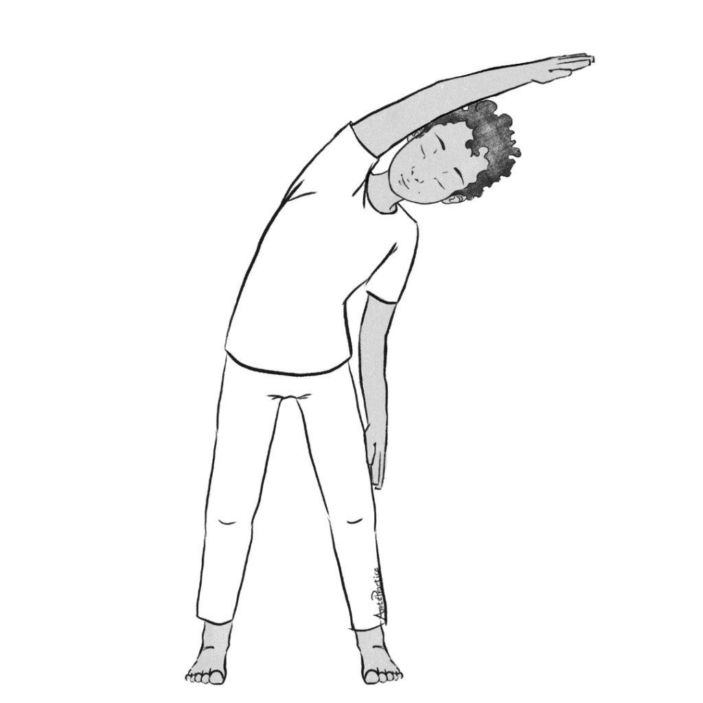 Illustration of Jerry doing side bends standing up.