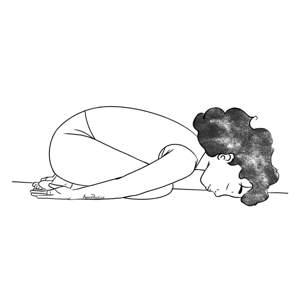 Illustration of Susan in Balasana (baby pose)