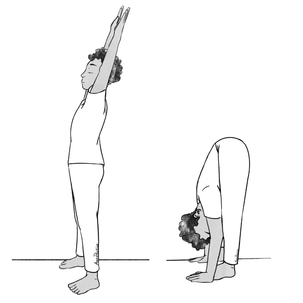 Illustration of Jerry doing Standing Forward Bends.