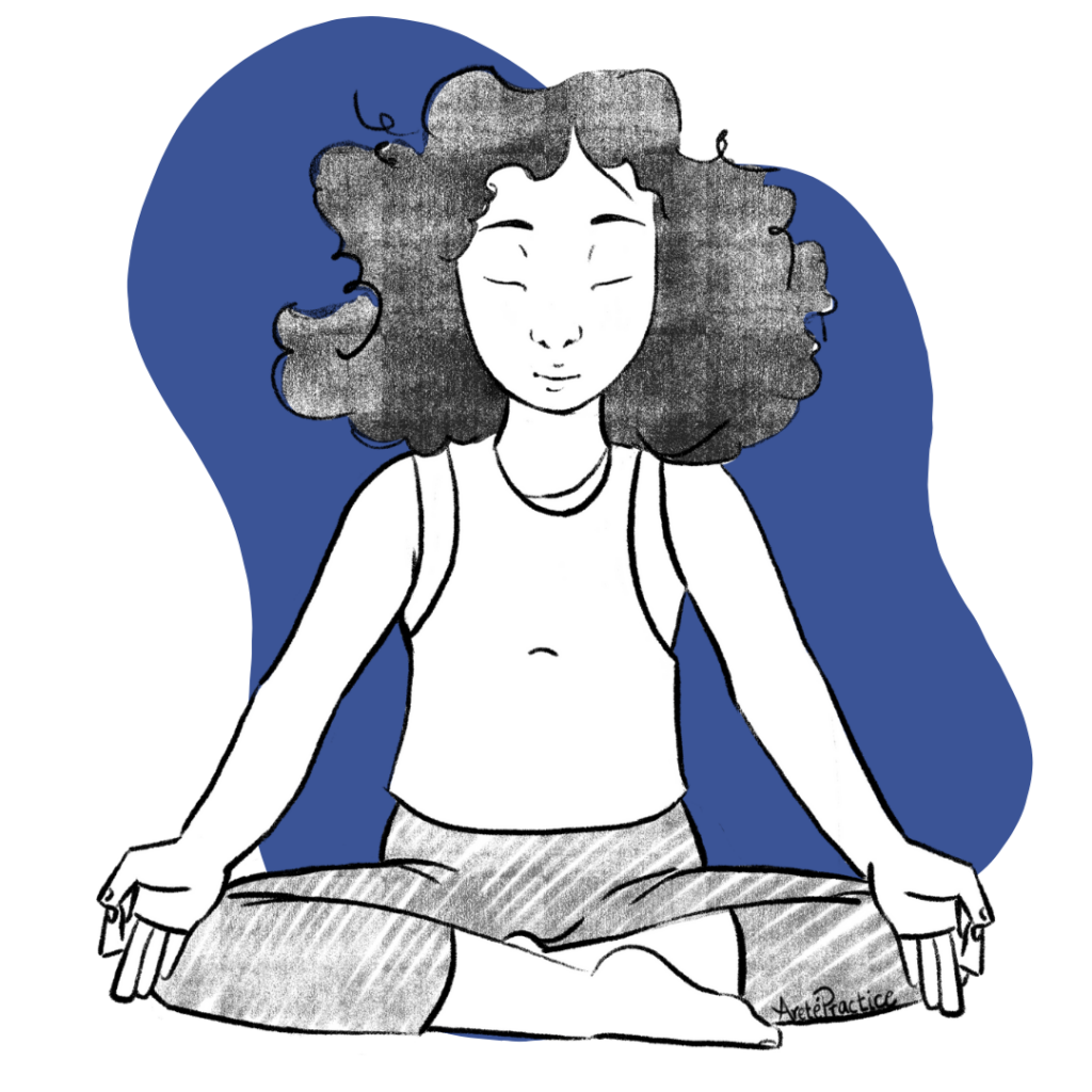 Illustration of Susan doing the Meditation for the fifth chakra