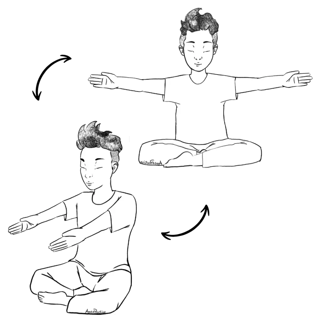 Ilustração de George fazendo o Kriya para Fortalecimento da Aura - Exercício 2