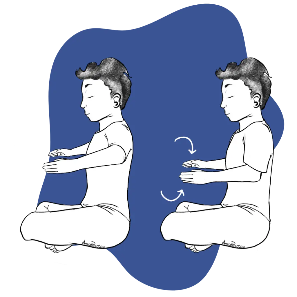 Illustration of George doing the Meditation for the First Chakra Featured Image