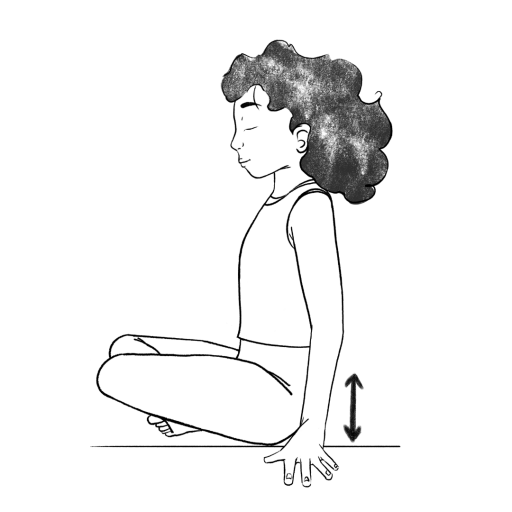 Illustration of Susan sitting in easy pose with hands placed on the floor beside her hips
