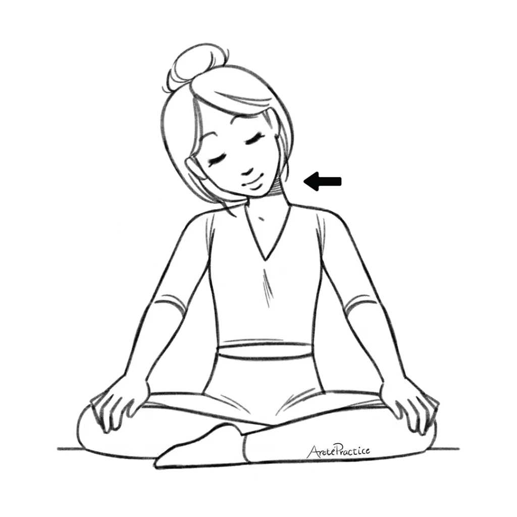 Illustration of Helen sitting in easy pose, with straight spine, neck rolls side motion