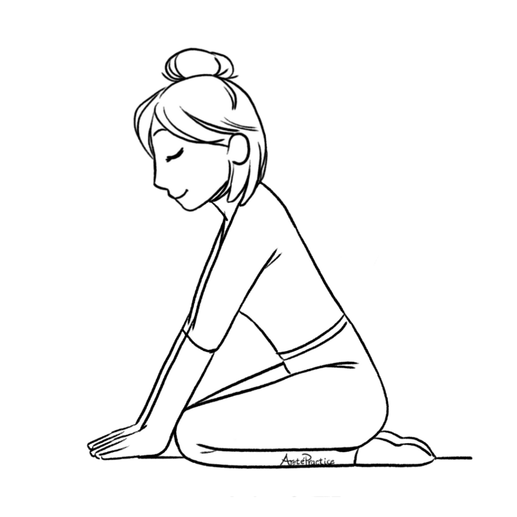 Ilustração de Helen em pose de pedra com as mãos no chão à sua frente