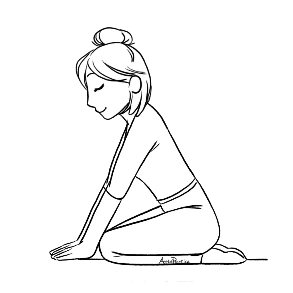 Illustration of Helen in rock pose with hands on the floor win front of her