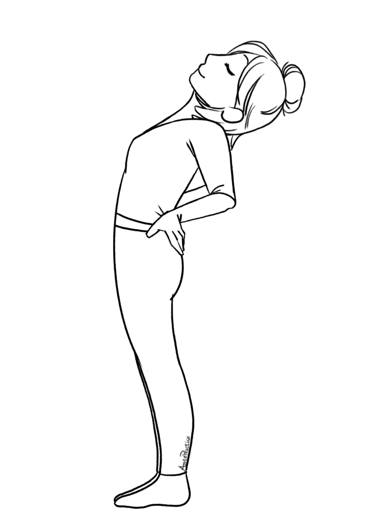 Ilustração de Helen em pé, mãos na cintura, inclinada para trás e cabeça para trás