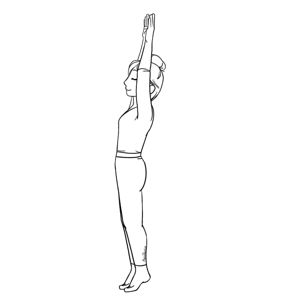 Illustration of Helen standing on toes with hands up above head