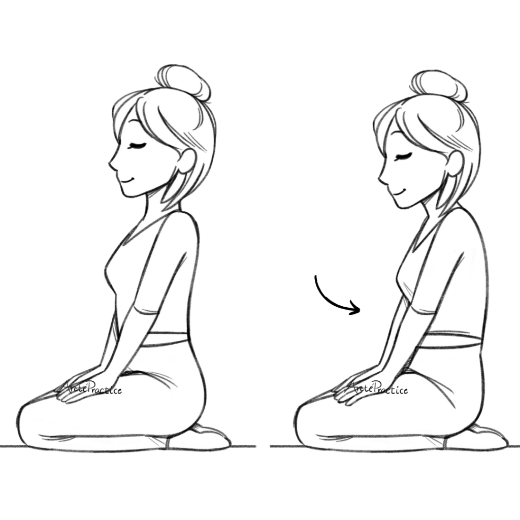 Ilustração de Helen fazendo o Wahe Guru Kriya Trikuti Kriya - Exercício 7