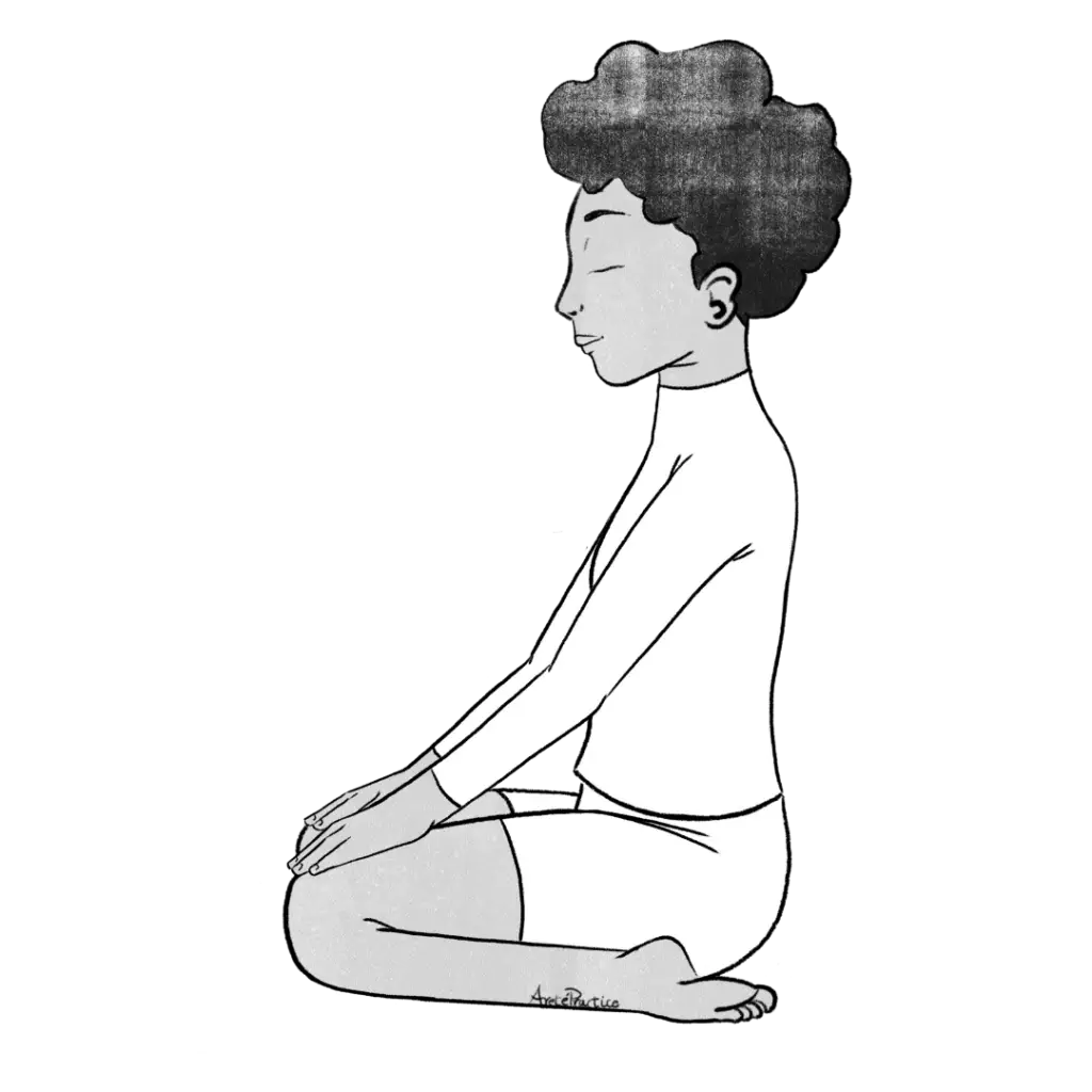 Illustration of Elaine sitting in rock pose with hands on legs