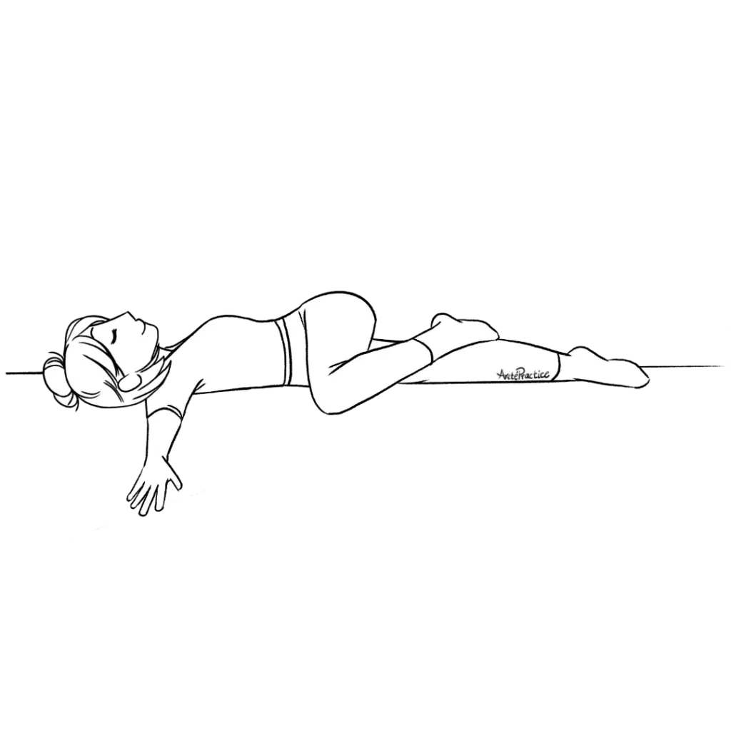 Illustration of Helen laying down, doing the cat stretch pose