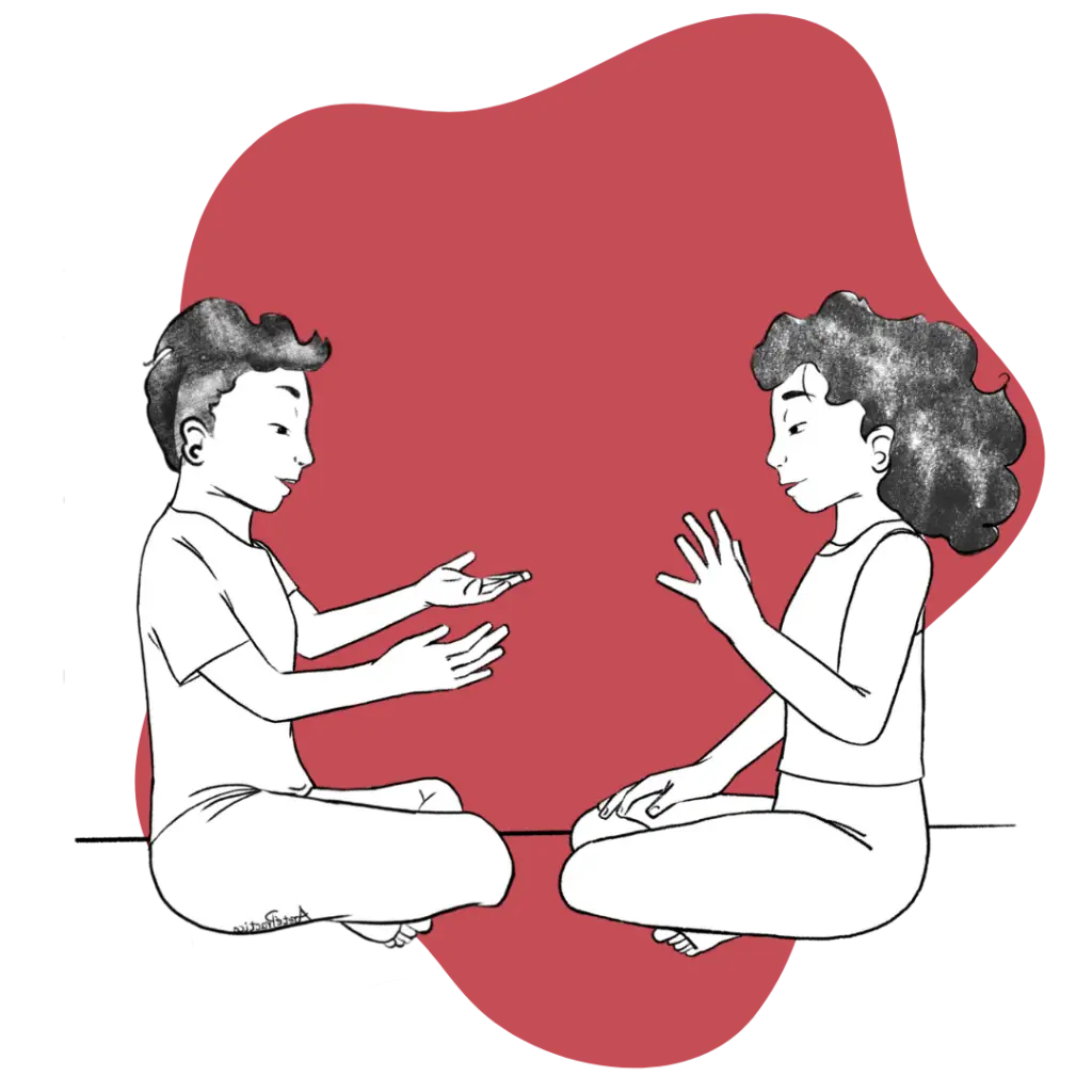 Illustration of Susan and George doin the Kriya for Vitality Featured Image.