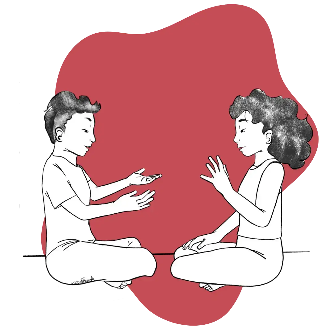 Illustration of Susan and George doin the Kriya for Vitality Featured Image.