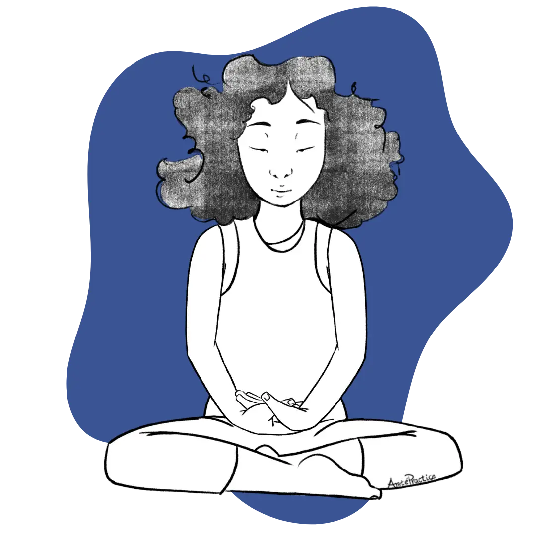 Illustration of Susan sitting in easy pose doing the Sambhavi Mudra Meditation Featured Image