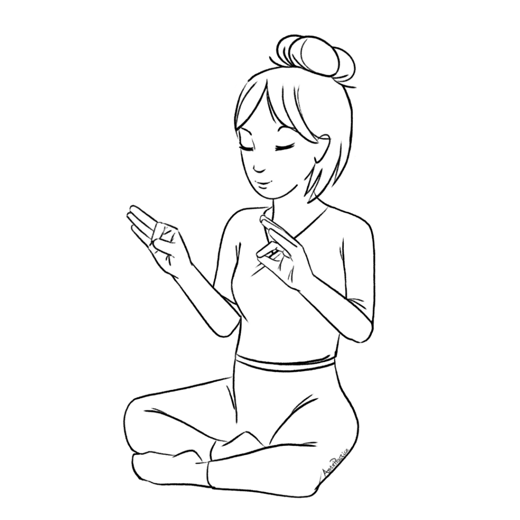 Illustration of Helen sitting in easy pose doing the Act, Don't React Posture