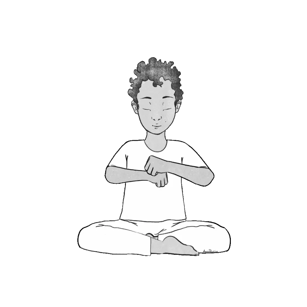Illustration of Jerry sitting in easy pose with hands in fist going around in circles.