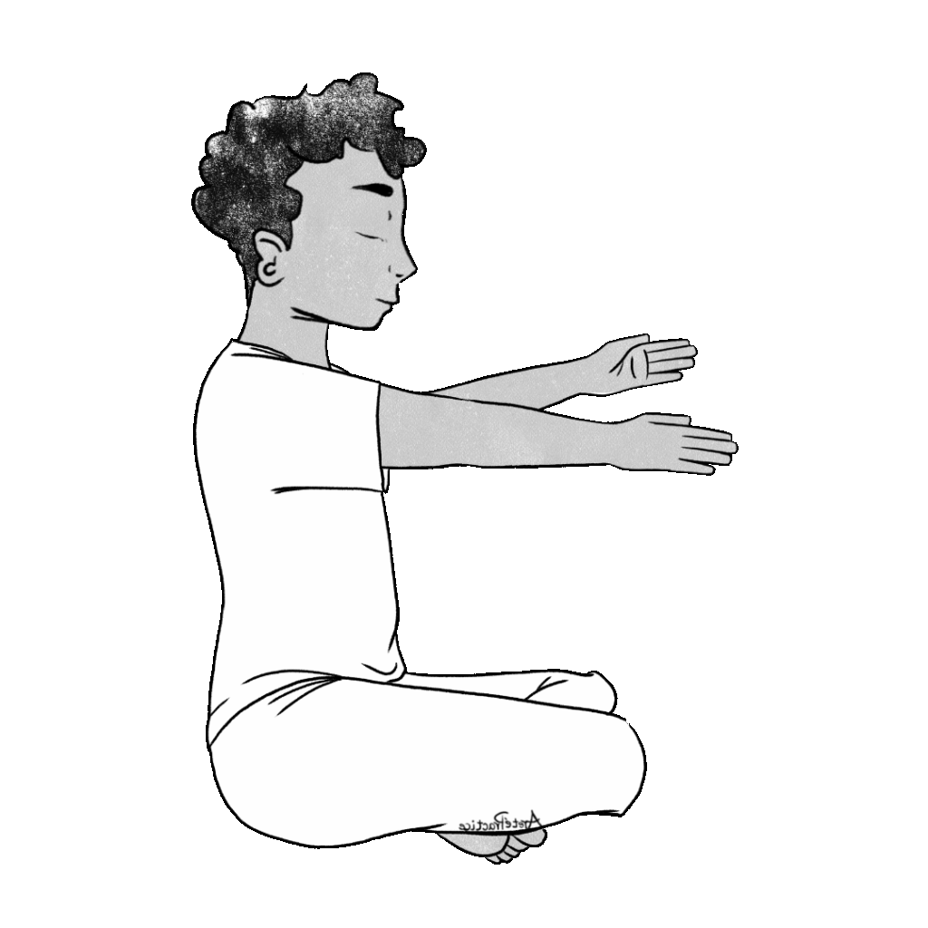 Ilustração de Jerry sentado em pose fácil com os braços paralelos ao chão e as mãos abertas voltadas uma para a outra