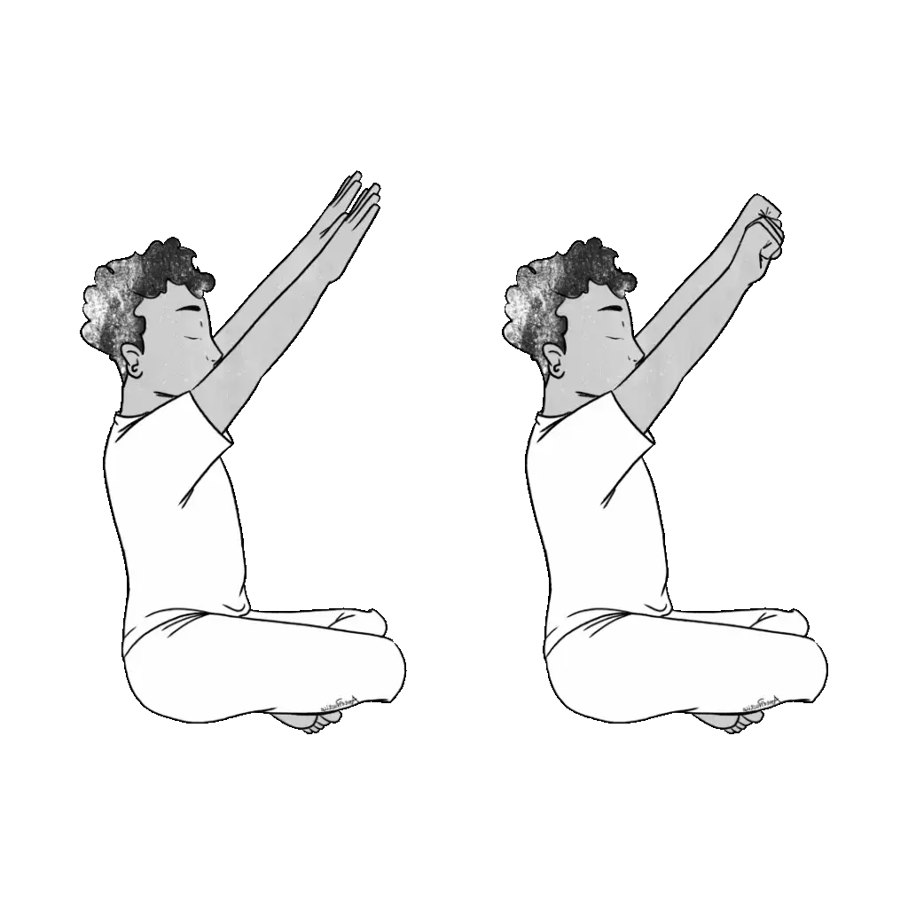 Illustration of Jerry sitting in easy pose doing hand curls