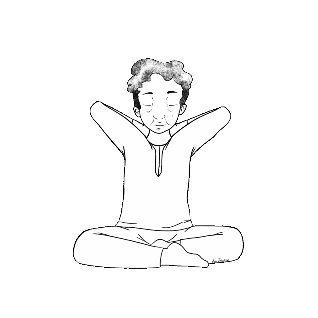 Ilustração de Kramer sentado em pose fácil com as mãos entrelaçadas atrás do pescoço.
