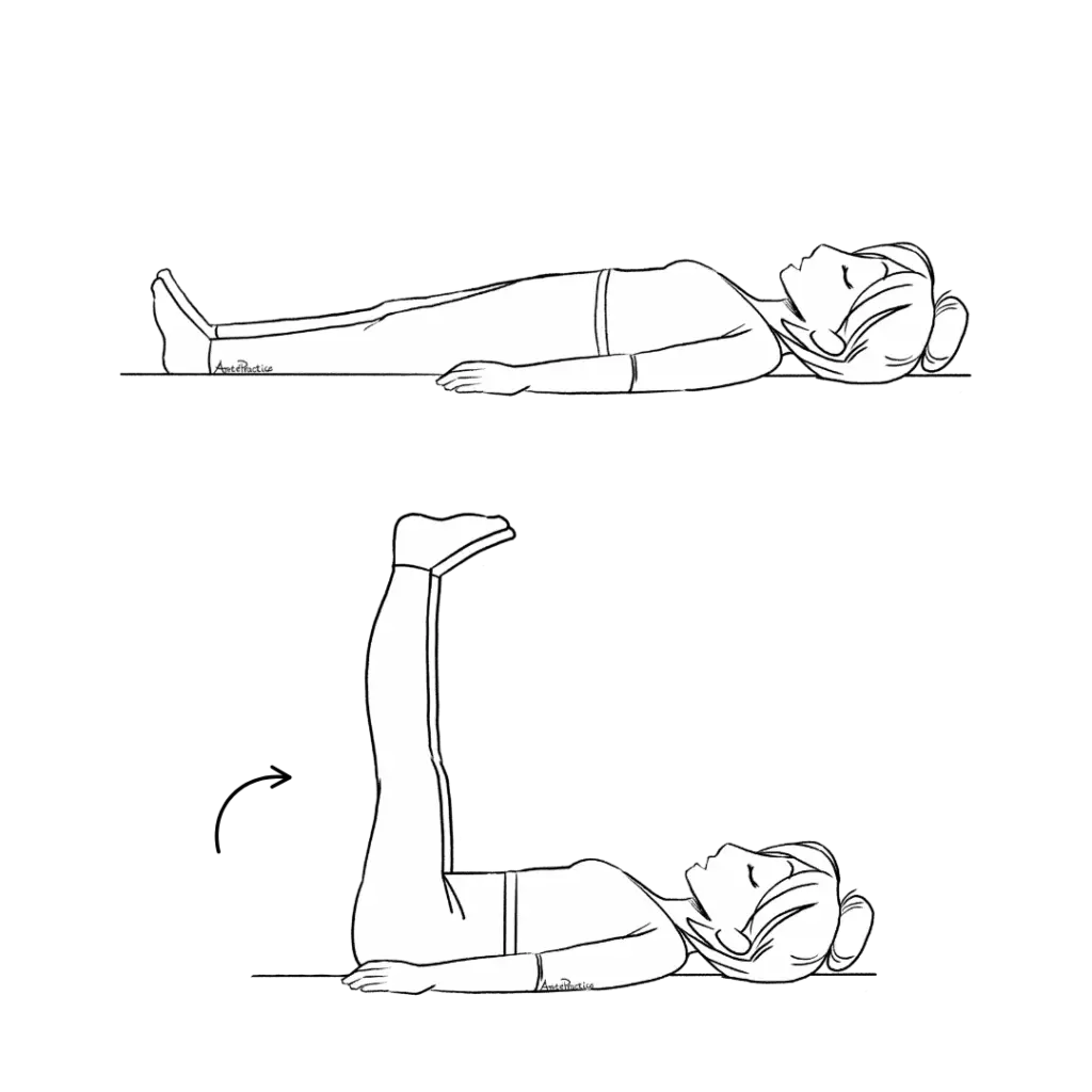 Illustration of Helen laying down with feet flexed, both legs 90 degrees up "O" mouth