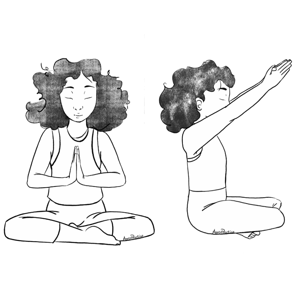 Ilustração de Susan sentada em pose fácil fazendo a projeção do movimento do coração