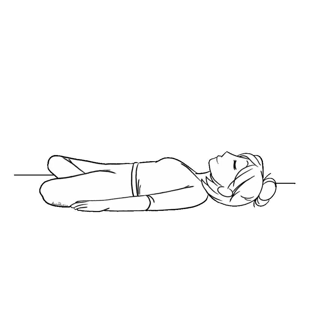 Illustration of Helen laying down with legs in easy pose.