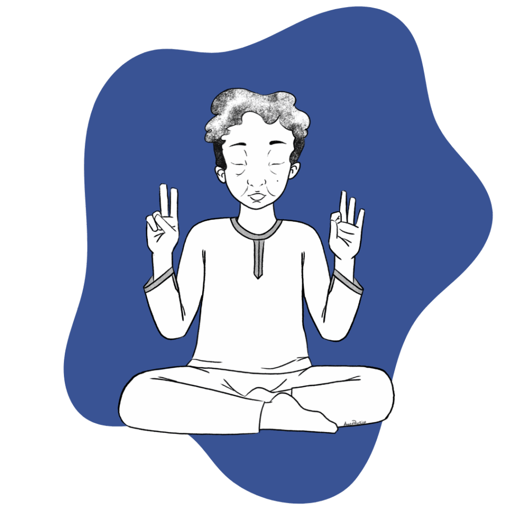 Illustration of Kramer sitting in easy pose doing the
