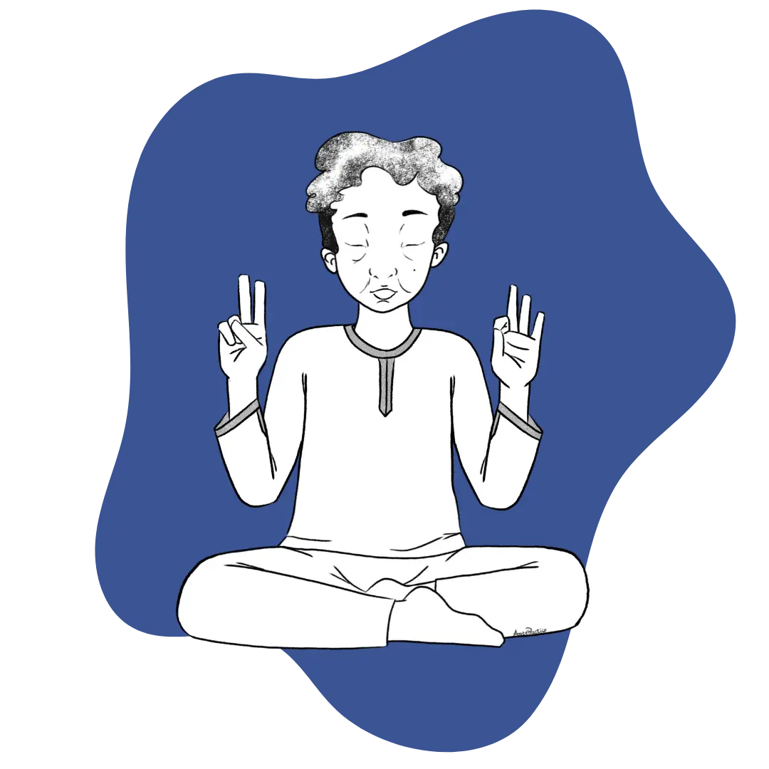 Illustration of Kramer sitting in easy pose doing the