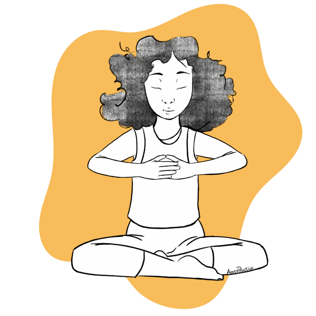 Illustration of Susan sitting in easy pose doing the Balancing the Nervous Energies Featured Image