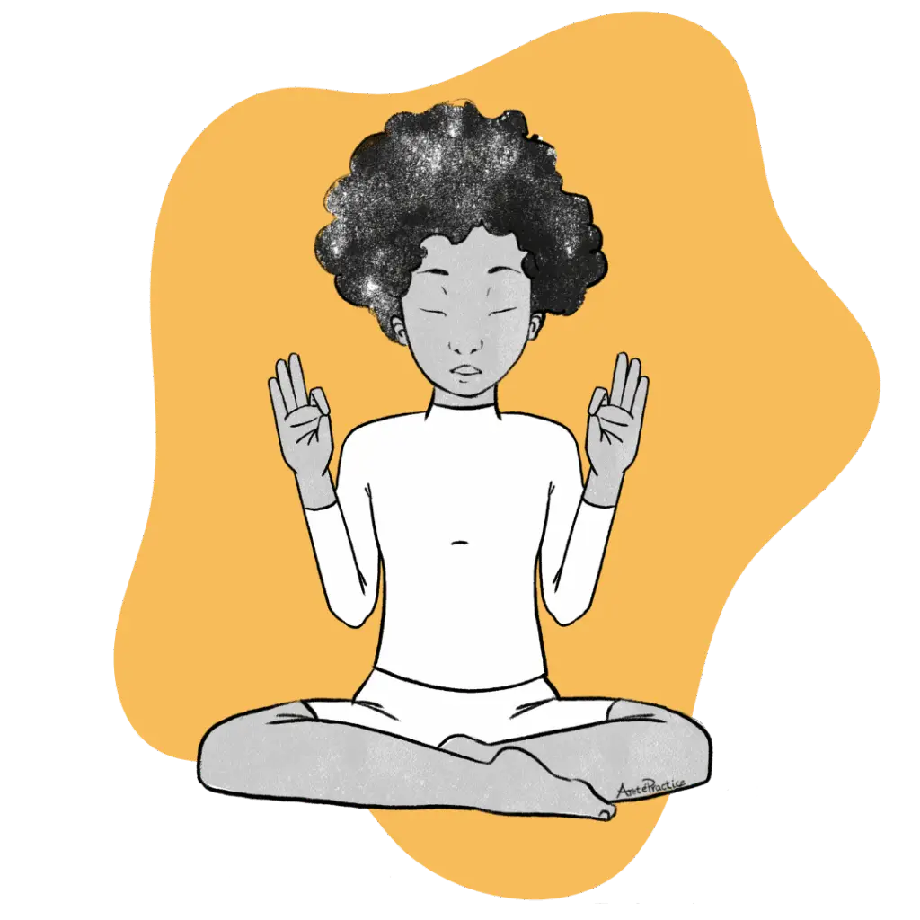 Illustration of Elaine sitting in easy pose doing the From Individuality to Totality Featured Image