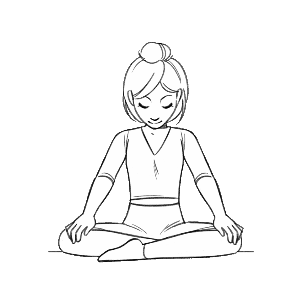 Ilustración de Helen sentada en postura fácil haciendo movimientos de cuello hacia adelante