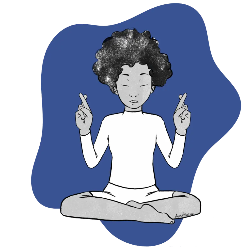 Illustration of Elaine sitting in easy pose doing the Intuition and Strength of Excellence Featured Image