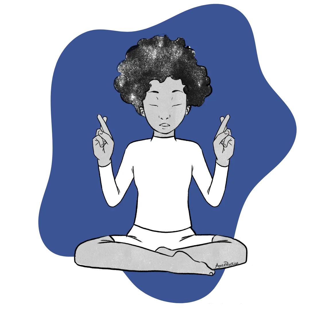 Illustration of Elaine sitting in easy pose doing the Intuition and Strength of Excellence Featured Image