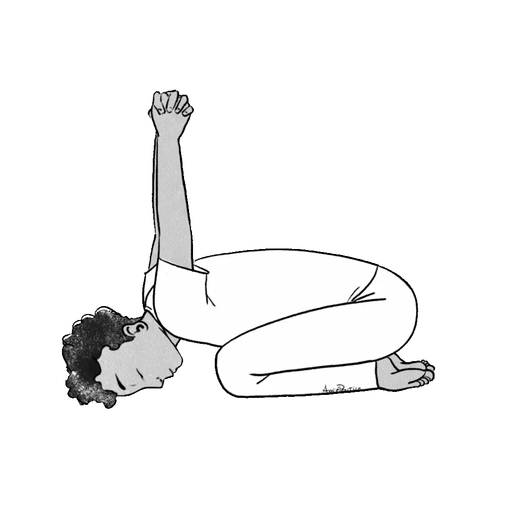 Illustration of Jerry sitting doing the Yoga Mudra on knees - Hands up