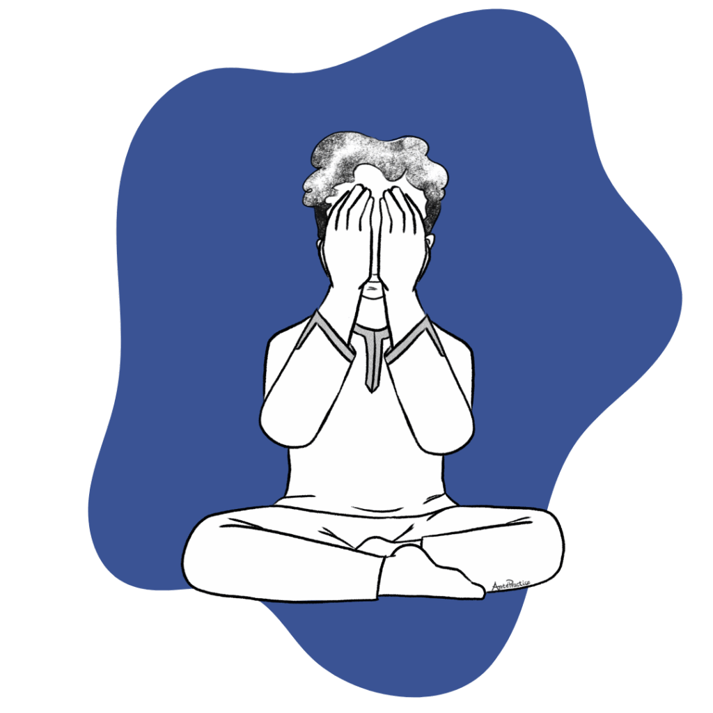 Illustration of Kramer sitting in easy pose doing the Maturity Assessment Meditation Featured Image