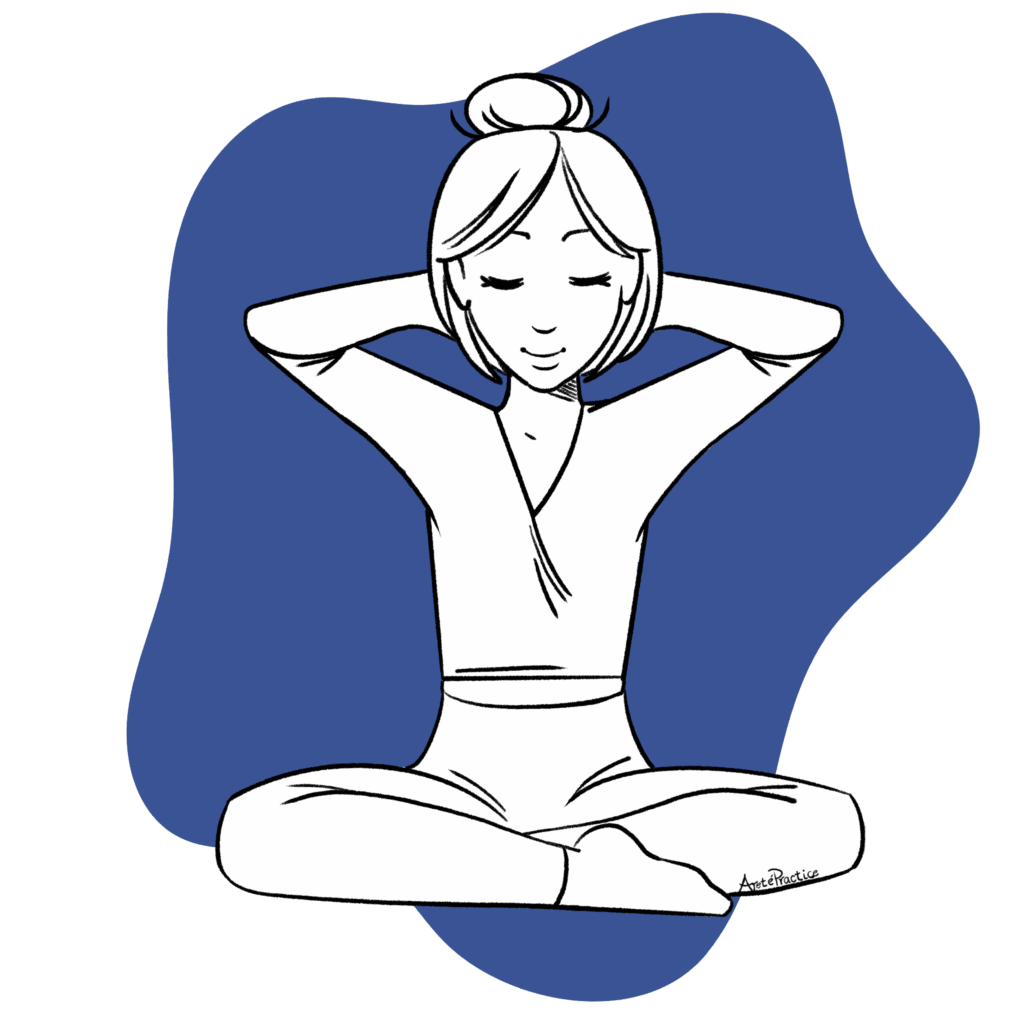 Illustration of Helen sitting in easy pose doing