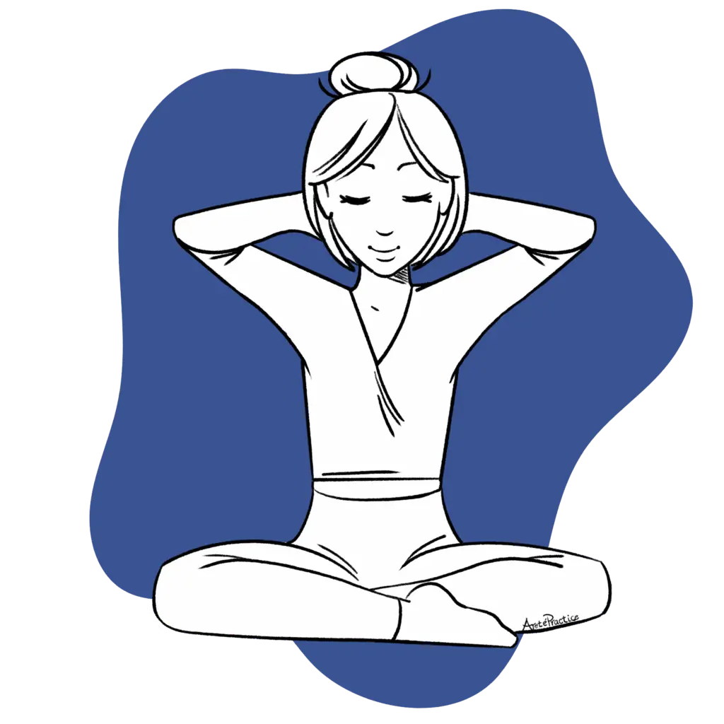 Illustration of Helen sitting in easy pose doing Meditation to Be On Your Own Side Featured Image